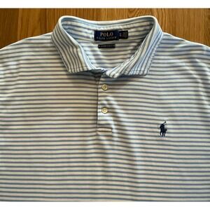 Polo Ralph Lauren Custom Slim Fit Polo Shirt XL Light Blue White Stripe